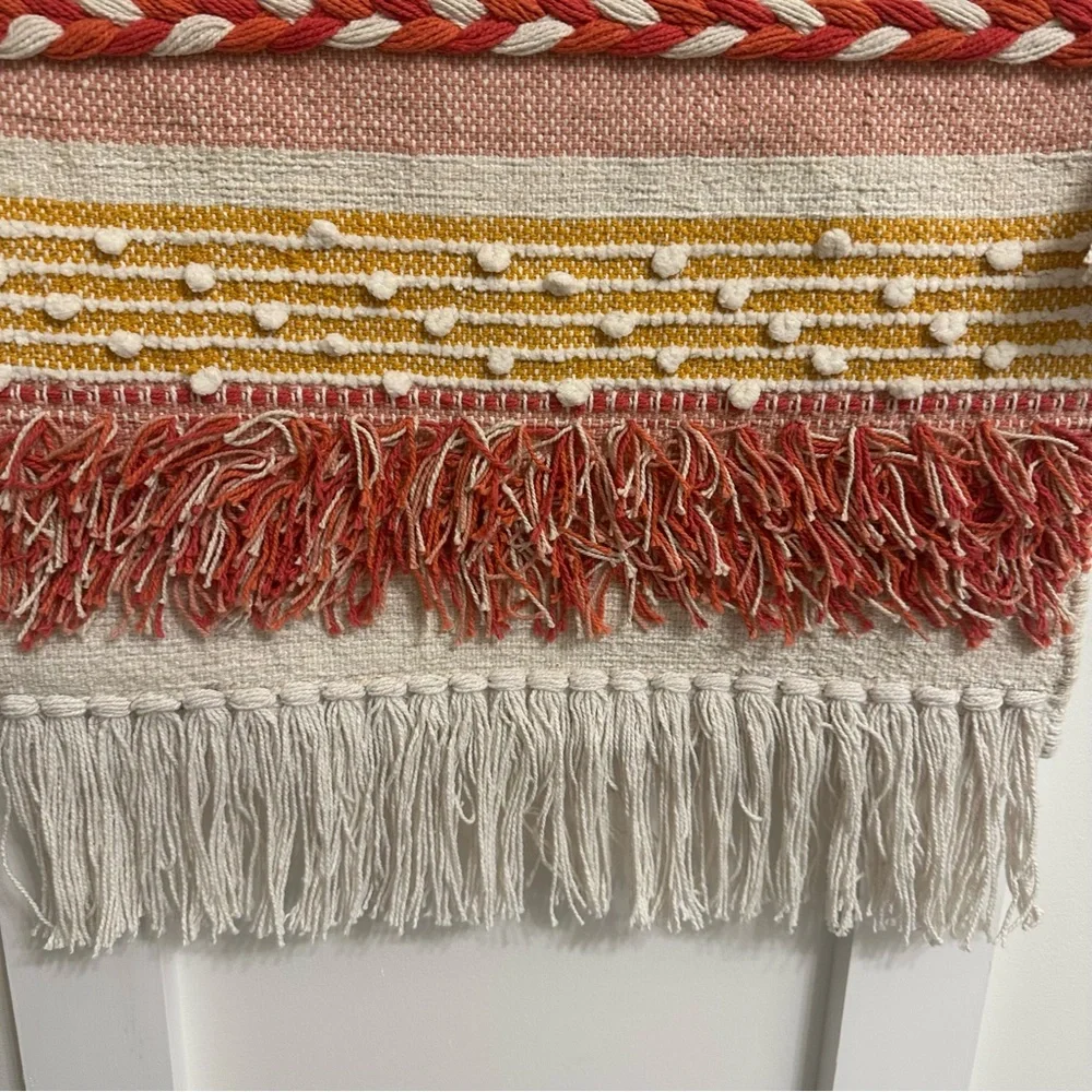 Bohemian Woven Cream Orange and Gold Tapestry Wall Decor